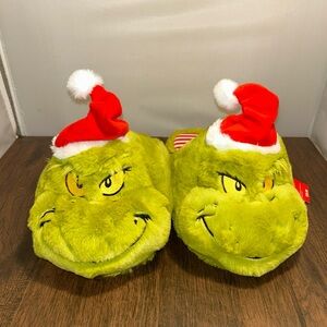Grinch Slippers Santa Hat Adult Size L(W/11-12/M9-10) Non Slip Bottom NEW